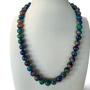 Green Blue Polished Crystal Bead Necklace